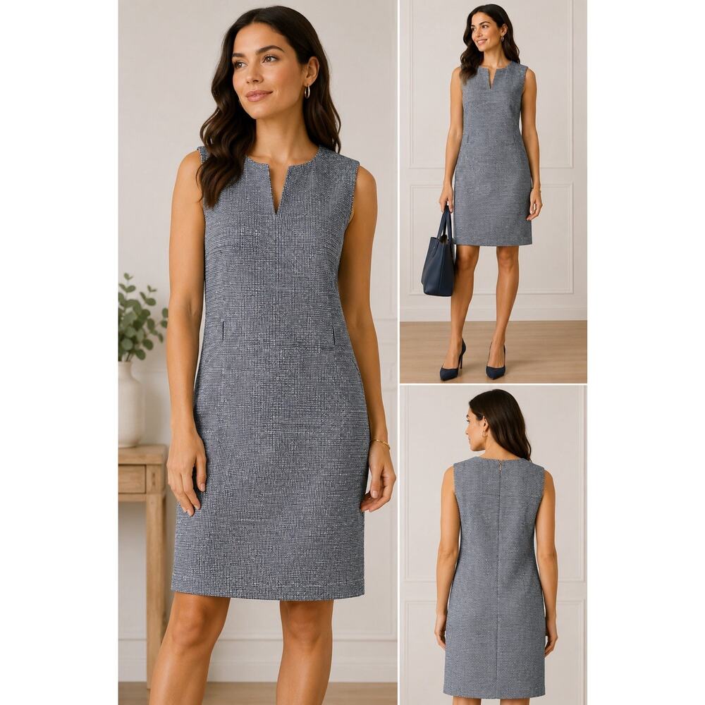 Tory Burch Blue & White Wool Blend Sleeveless Shift Dress Size M